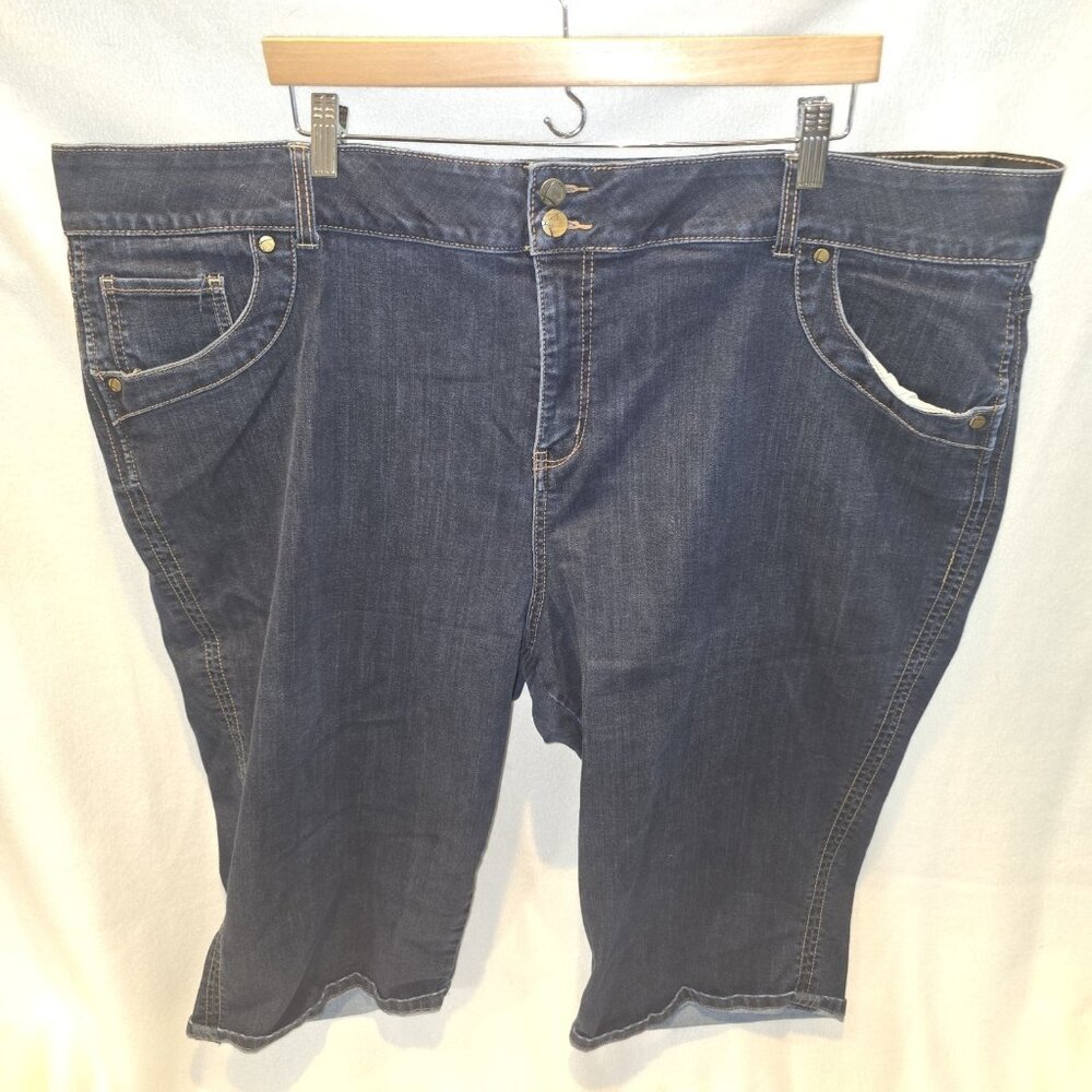 Lane Bryant Blue Denim Flex Magic Waistband Dark Wash Pedal Capri Jeans Size 28